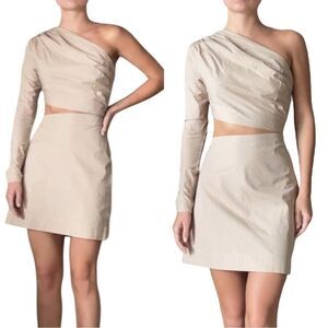 NWT S/W/F Mini Tan Dress One Shoulder Size S